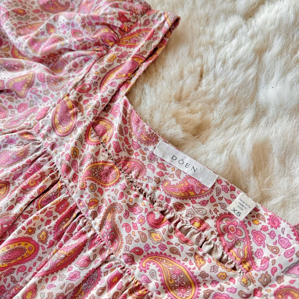 ✨💋SOLD💋🌺🌼DÔEN ‘Tybee’ Silk Satin Golden Hour Paisley Mini Dress XS✨